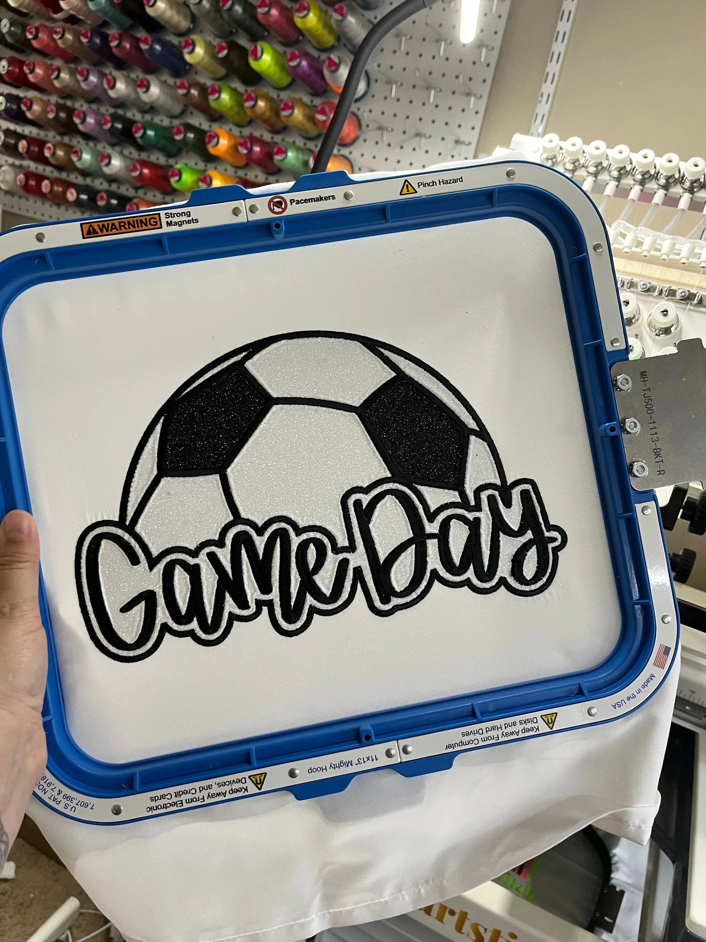 Soccer Game Day w/ side bows embroidered Crewneck Johnson Heirloom