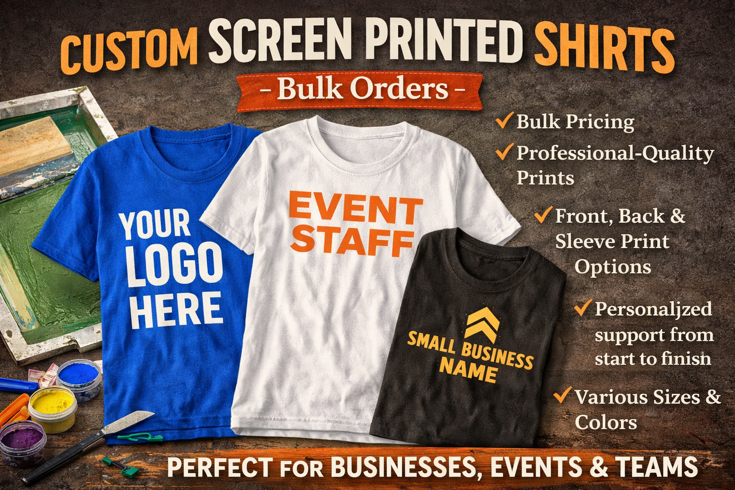 10 Custom Screen Printed T-Shirt/Crewnecks