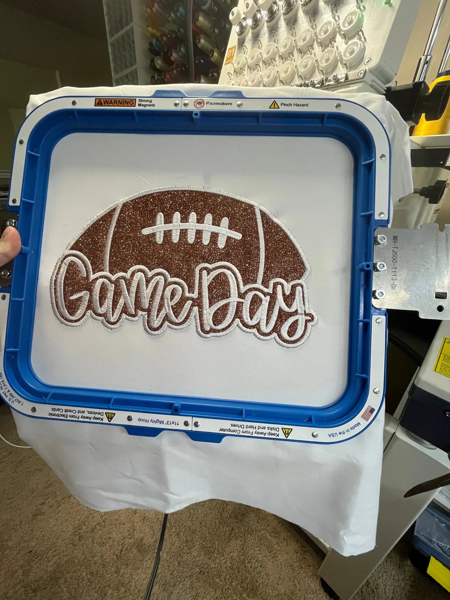 Football Game Day w/ side bows embroidered Crewneck Johnson Heirloom
