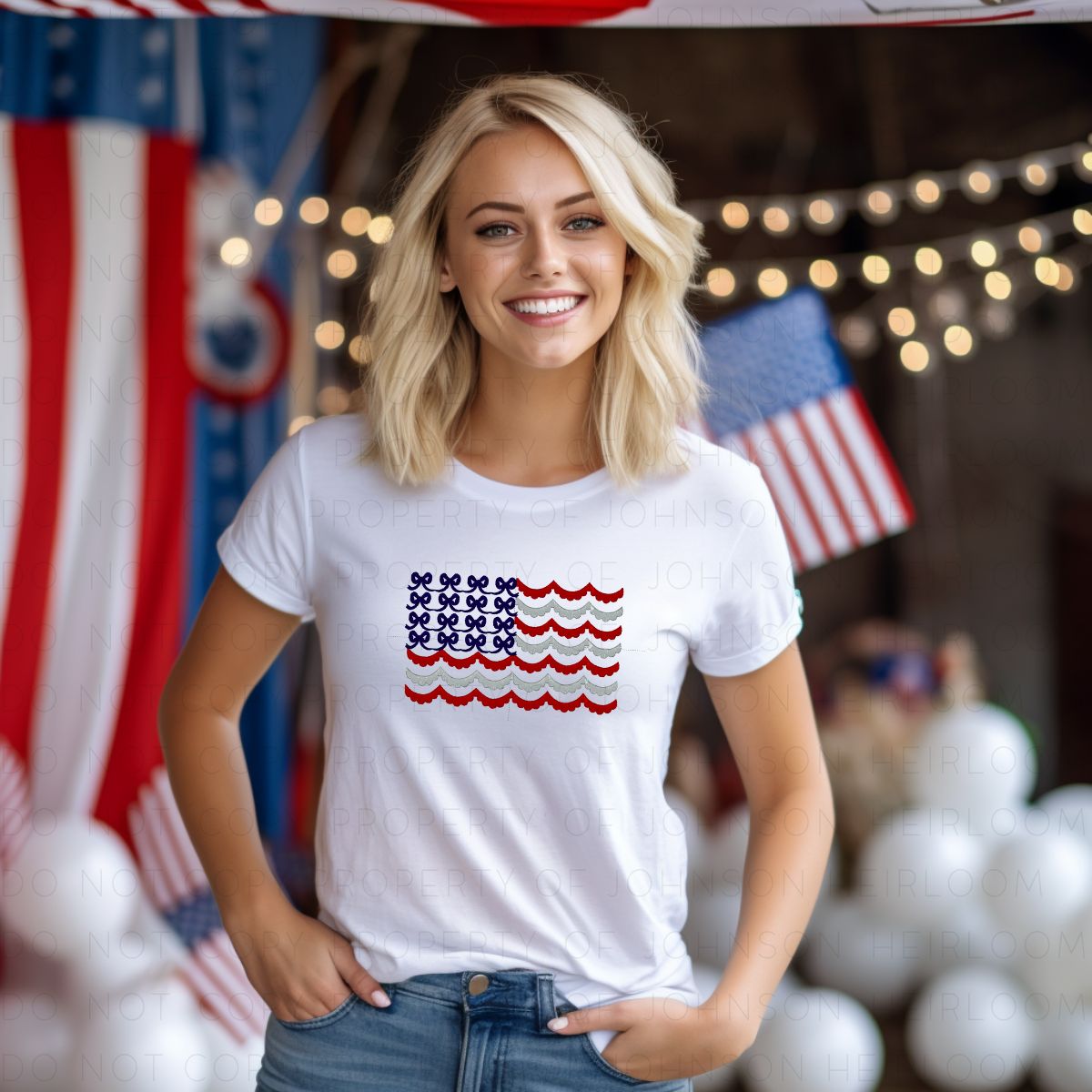 Bow American Flag embroidered T-Shirt/Crewneck