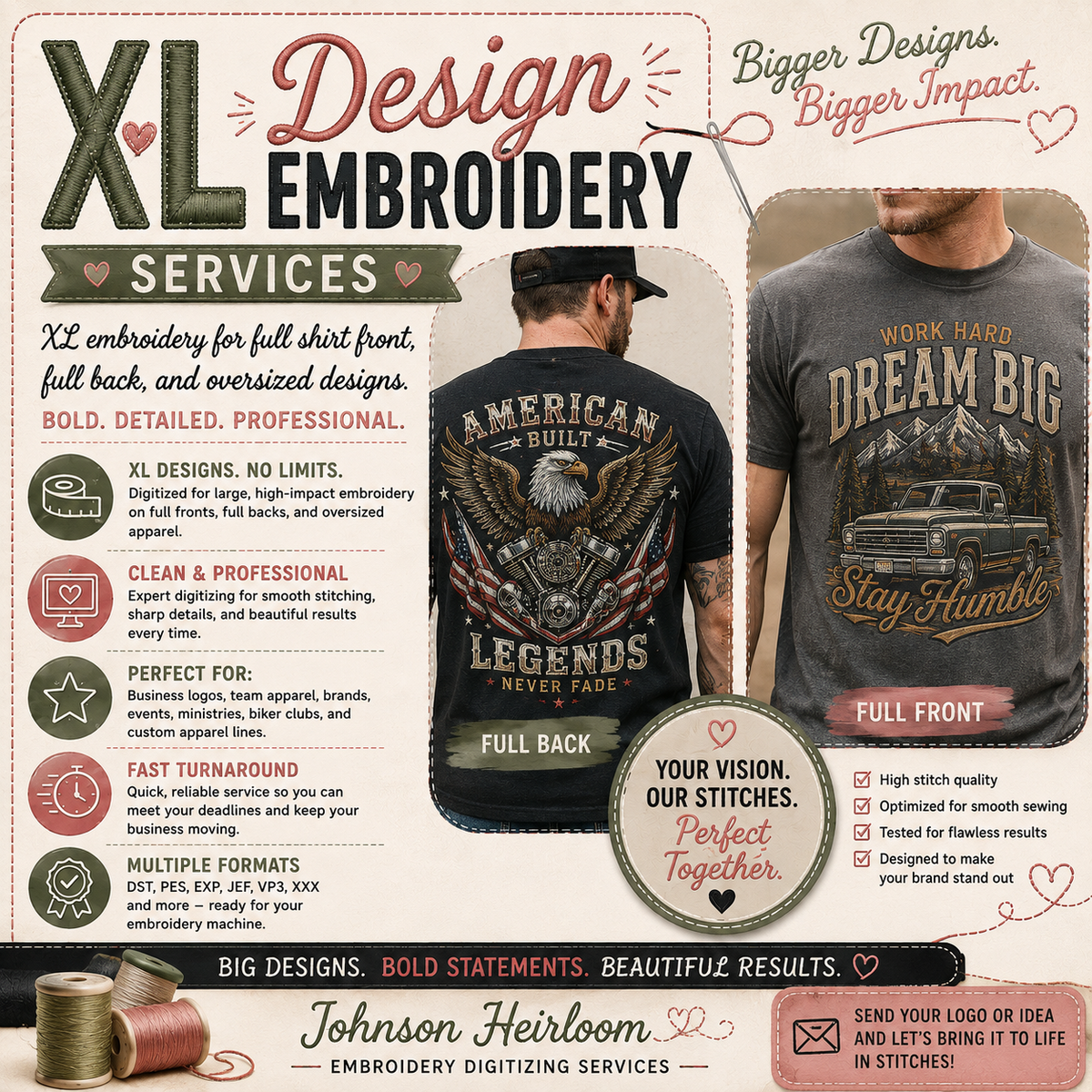Custom XL Jacket Back Logo Embroidery Service