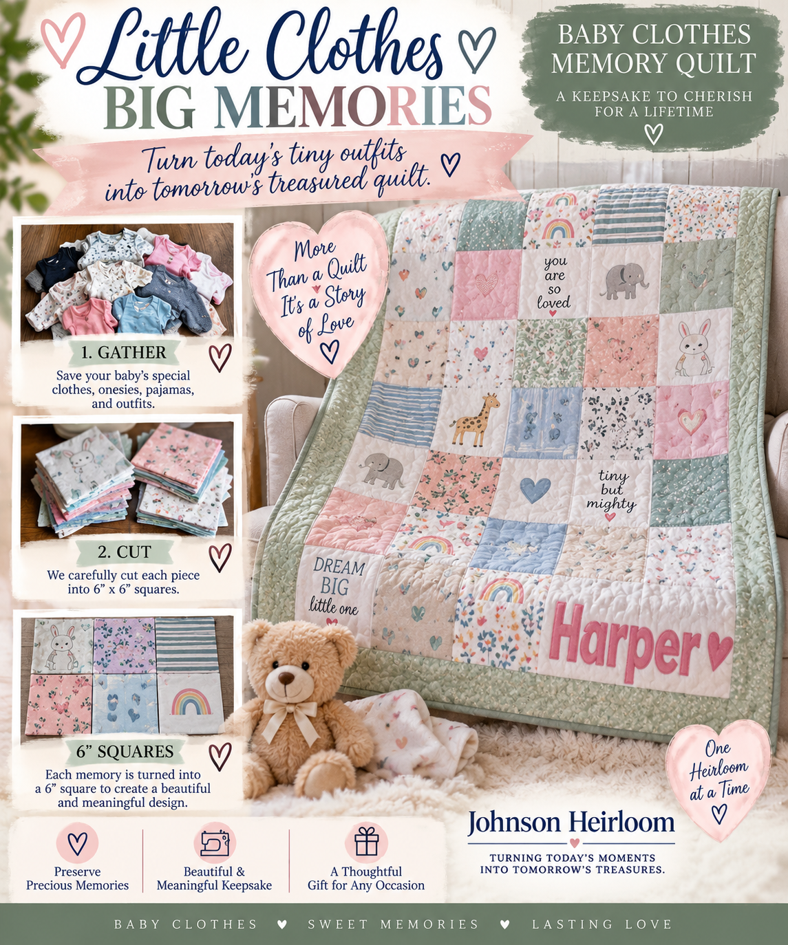 Custom Baby Clothes Memory Quilt Made From Onesies | Johnson Heirloom