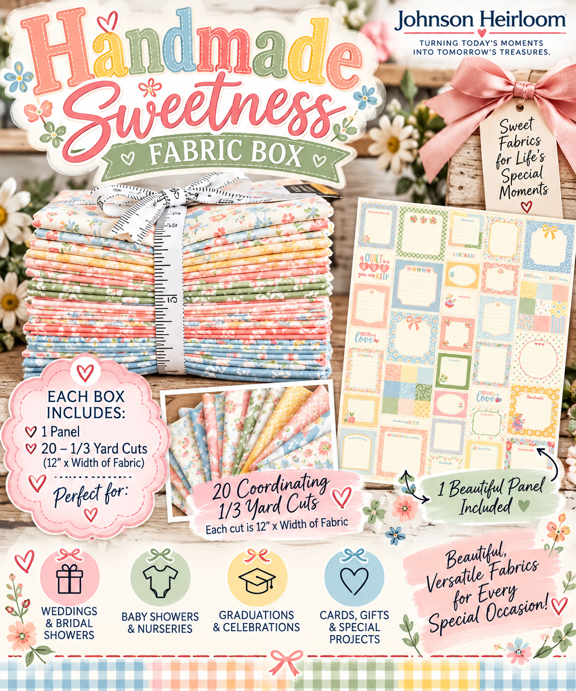 Handmade Sweetness Fabric Box | 20 1/3 Yard Cuts + Panel