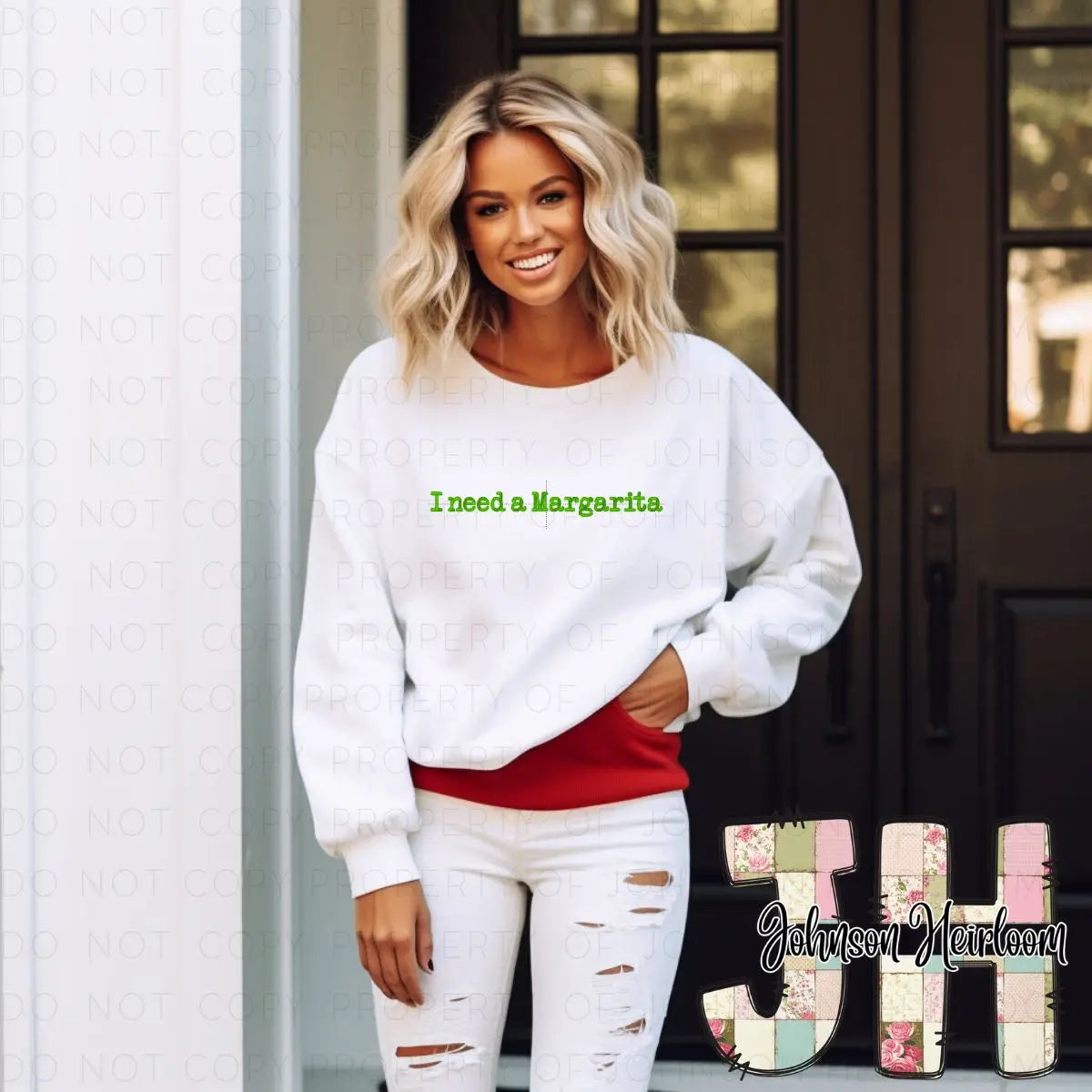 I need a Margarita embroidered T-Shirt/Crewneck Johnson Heirloom