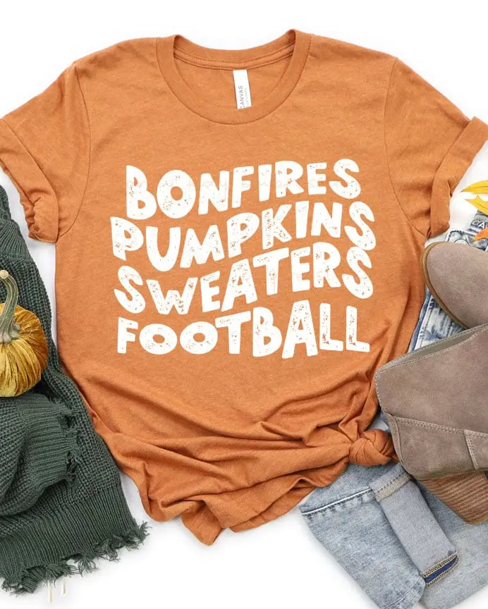 Bonfires, Pumpkins, Sweaters, Football Screen Printed T-Shirt/Crewneck Johnson Heirloom