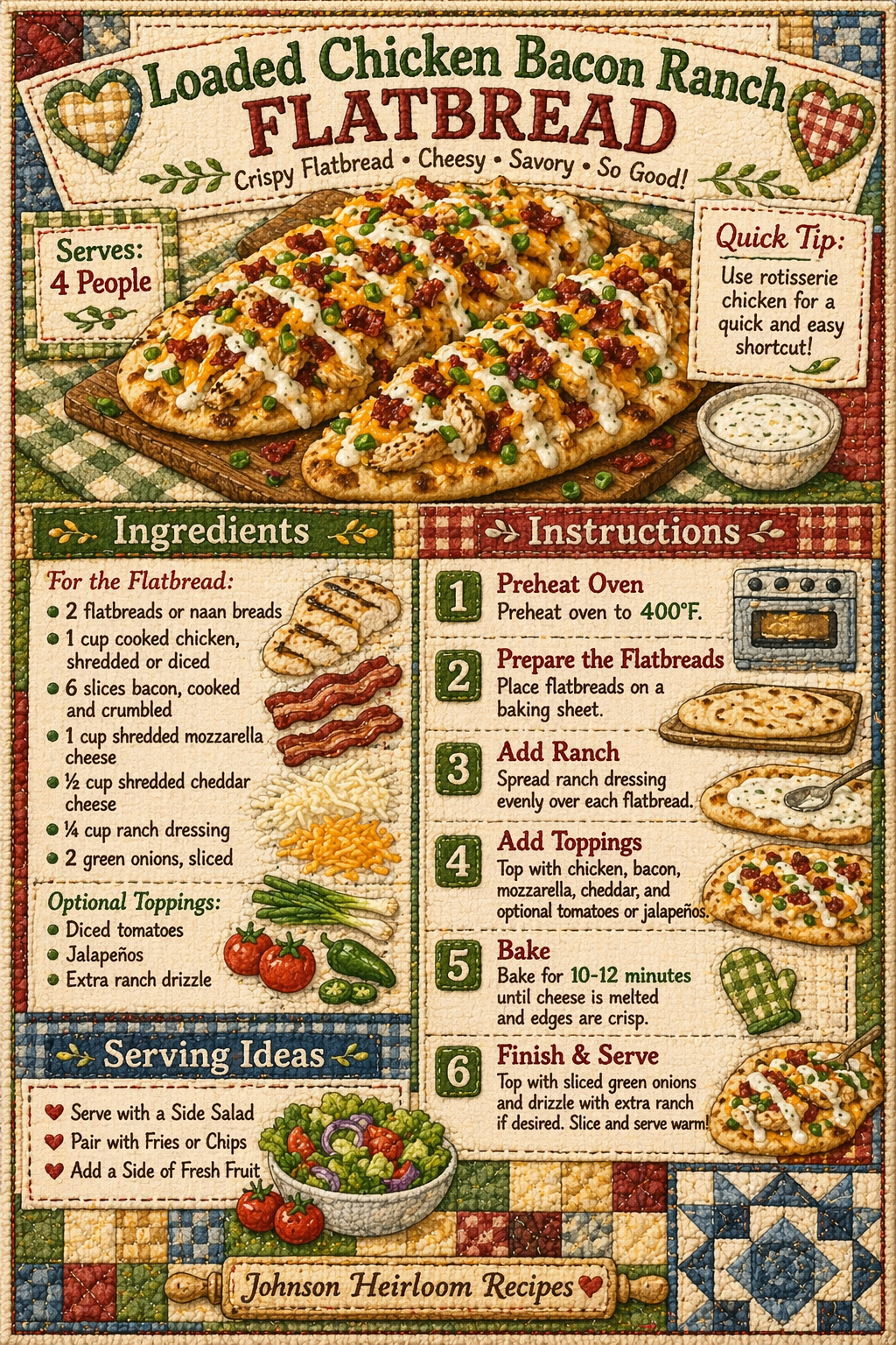 Loaded Chicken Bacon Ranch Flatbread 🍗🥓🧀