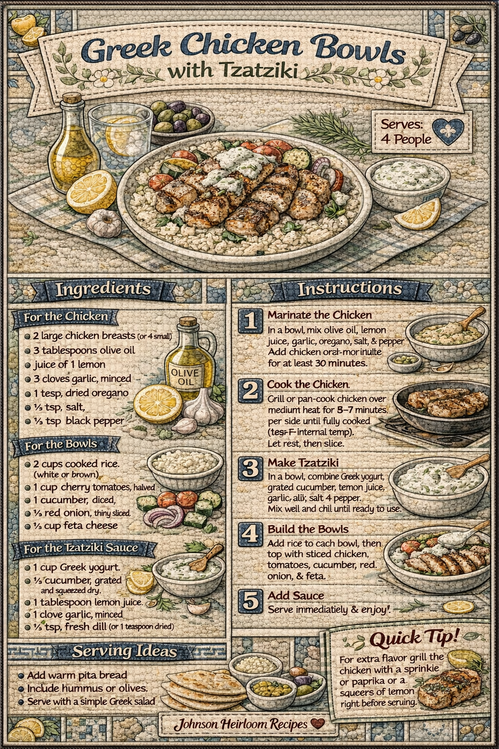 Greek Chicken Bowls with Tzatziki 🍋🍗🥒