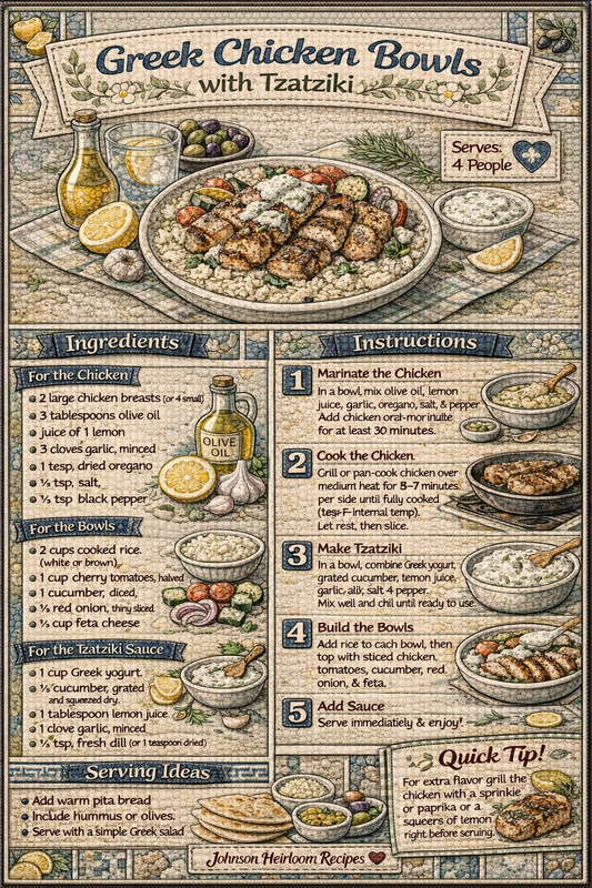 Greek Chicken Bowls with Tzatziki 🍋🍗🥒
