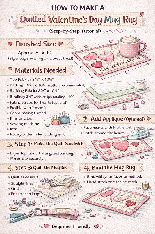 How to Make a Quilted Valentine’s Day Mug Rug (Step-by-Step Tutorial) ❤️🧵