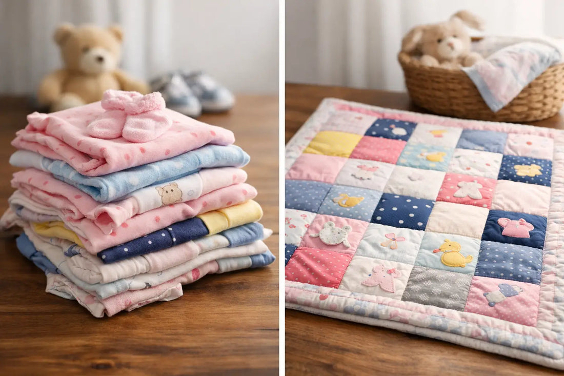 Baby Clothes Quilt Before and After