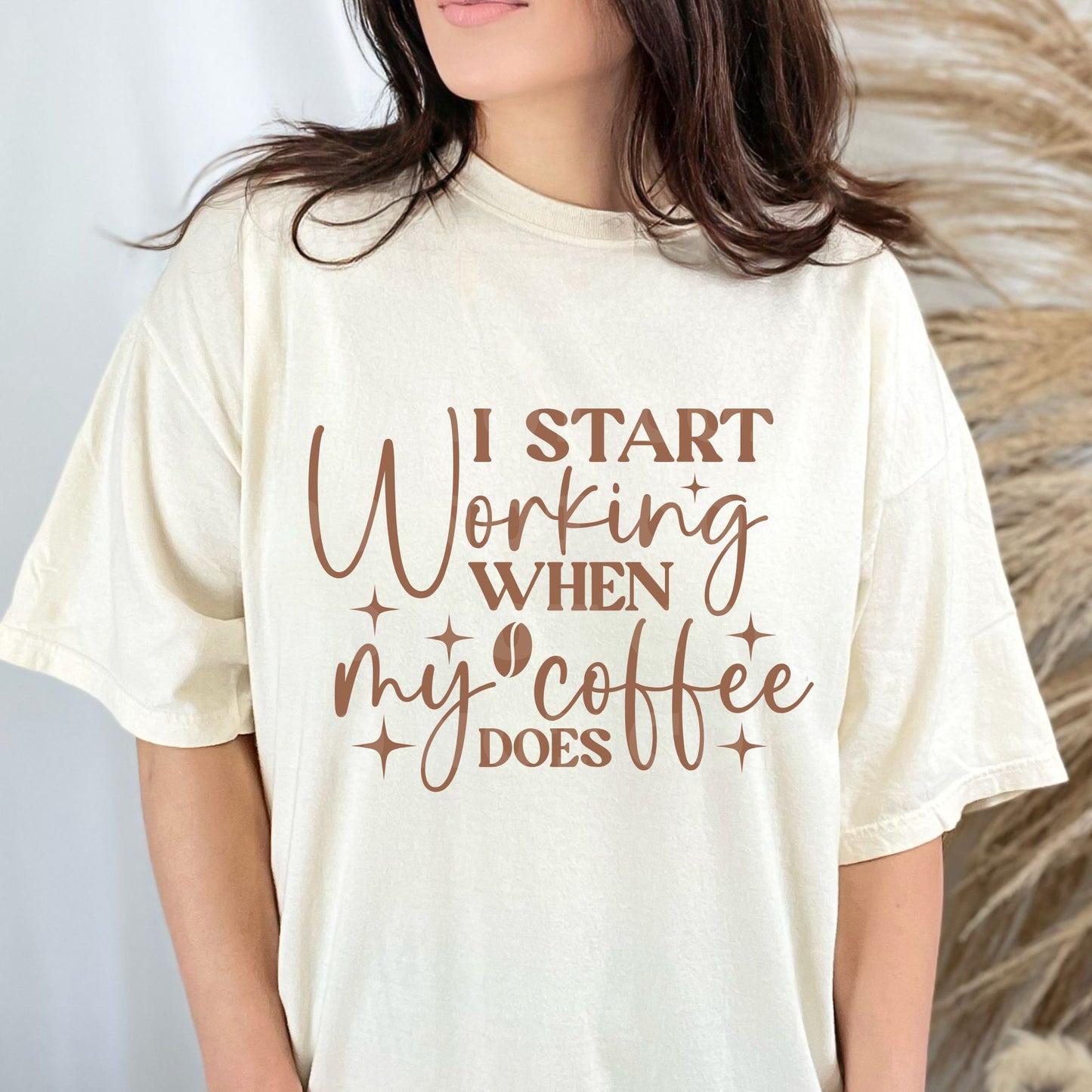 “I Start Working When My Coffee Does” T-Shirt & Crewneck | Funny Coffee Lover Apparel