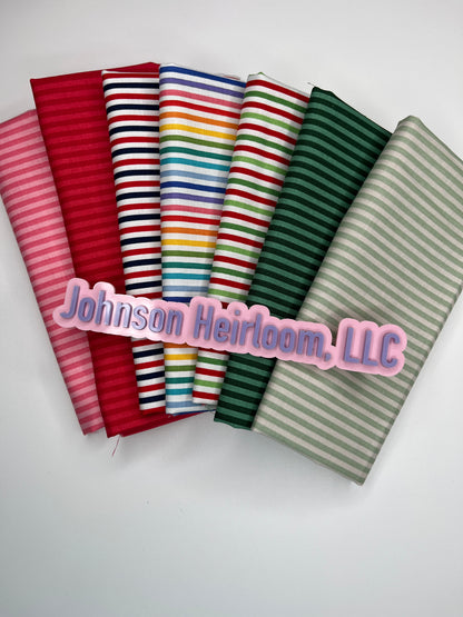 1/8" Stripe FABRIC Quarter Yard bundle of 7