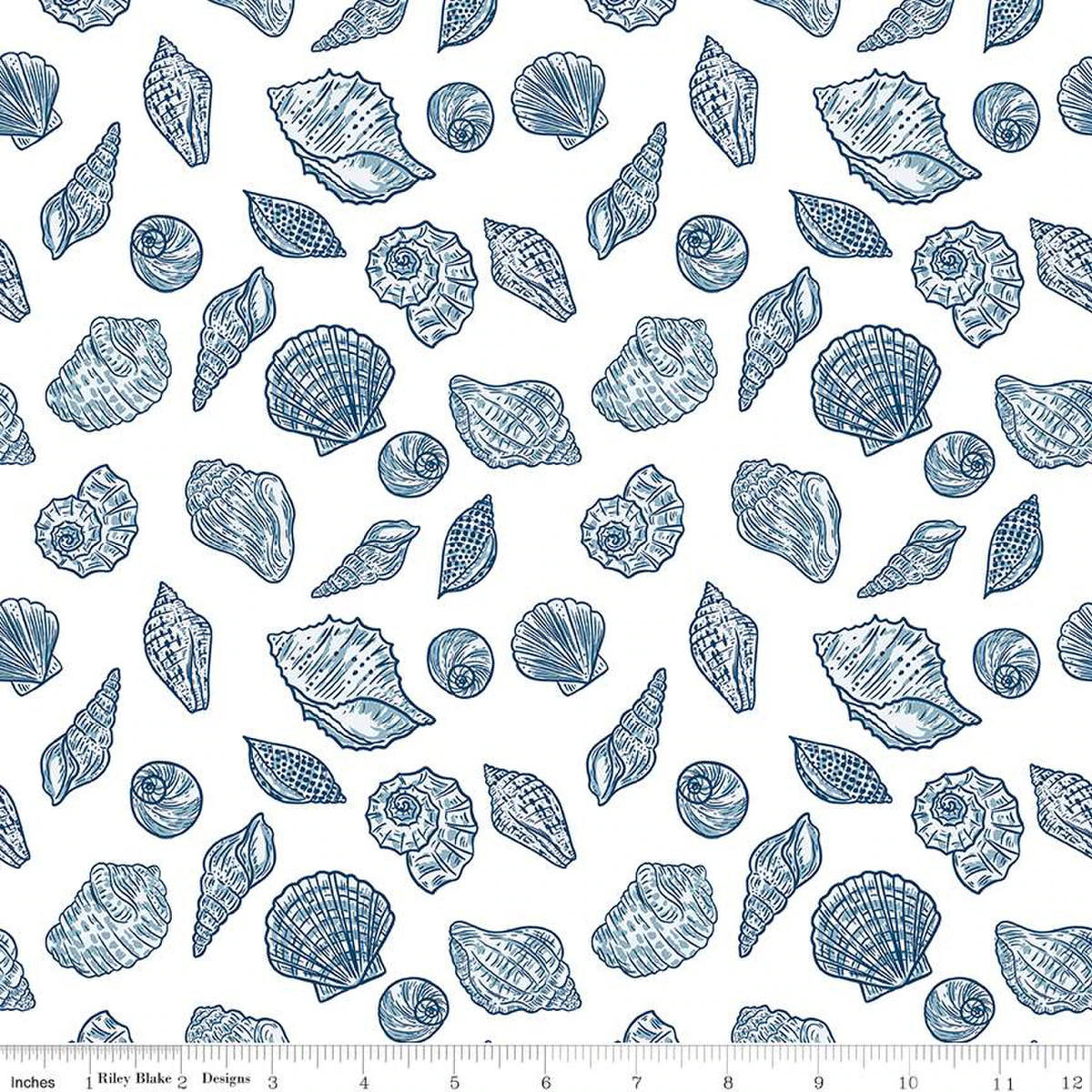 Wide Back Ocean Oasis Seashells White Fabric (1 YARD increments)PRE-ORDER SHIPS 9/19