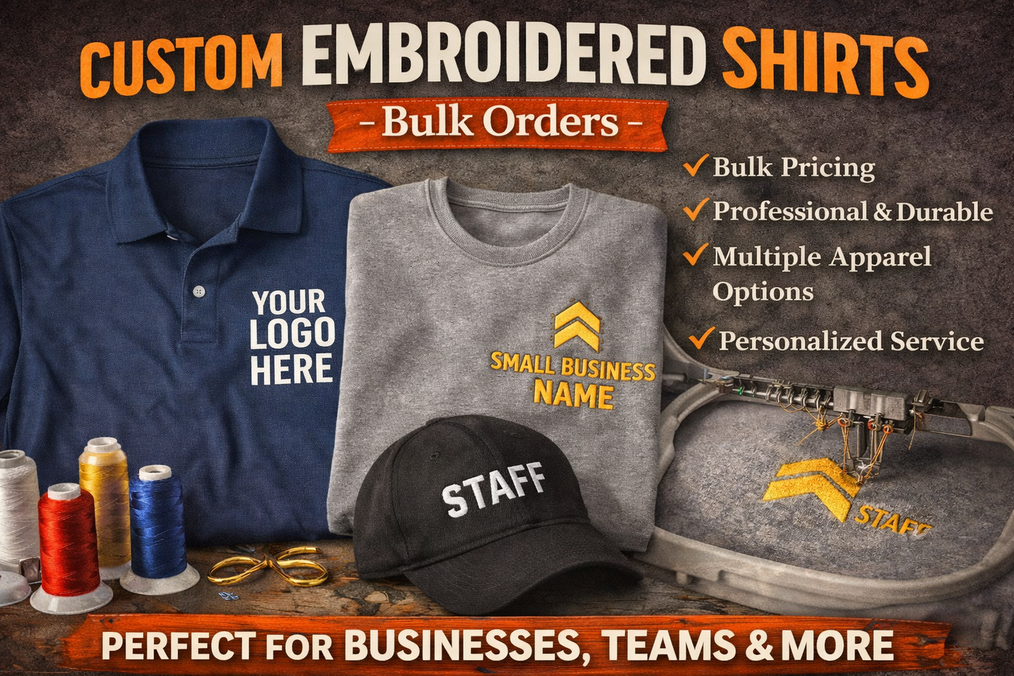 10 Custom Left Chest Logo Embroidered T-Shirt/Crewnecks (Embroidery Service Only)