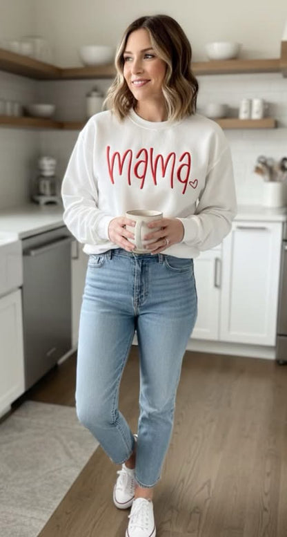 Mama 💜 embroidered T-Shirt/Crewneck