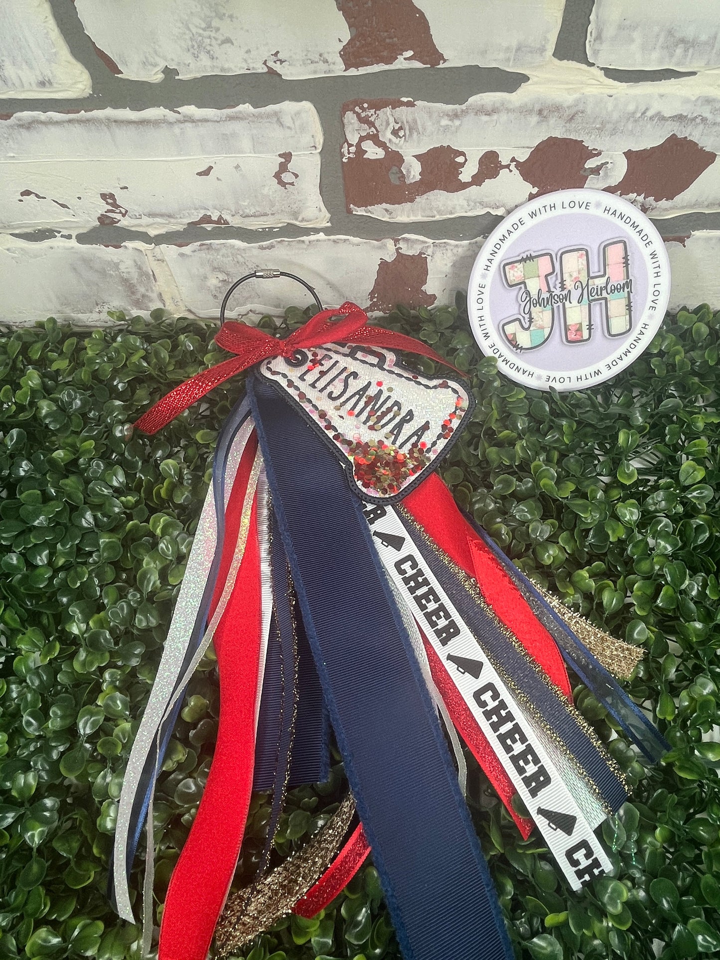 Personalized Megaphone with ribbon Embroidered Bag Tag Johnson Heirloom
