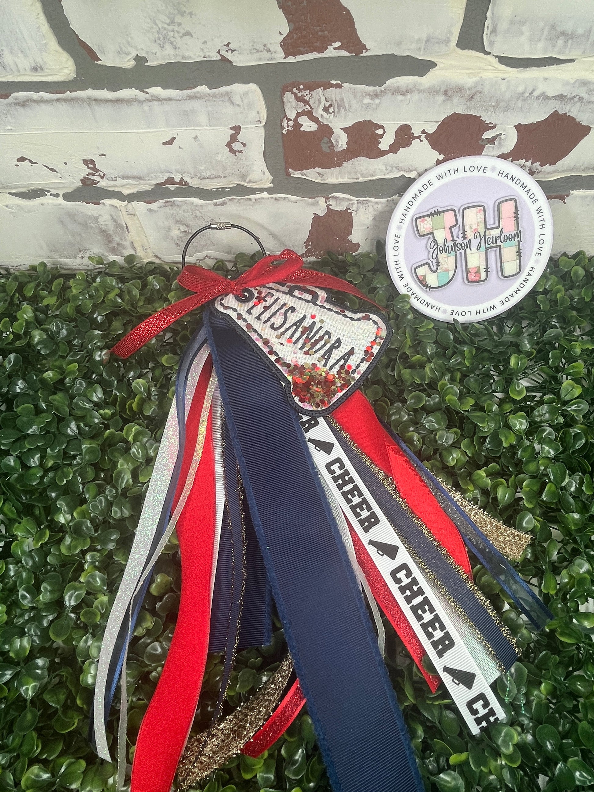 Personalized Megaphone with ribbon Embroidered Bag Tag Johnson Heirloom