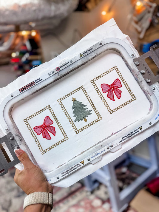 Christmas stamps collection embroidered T-Shirt/Crewneck