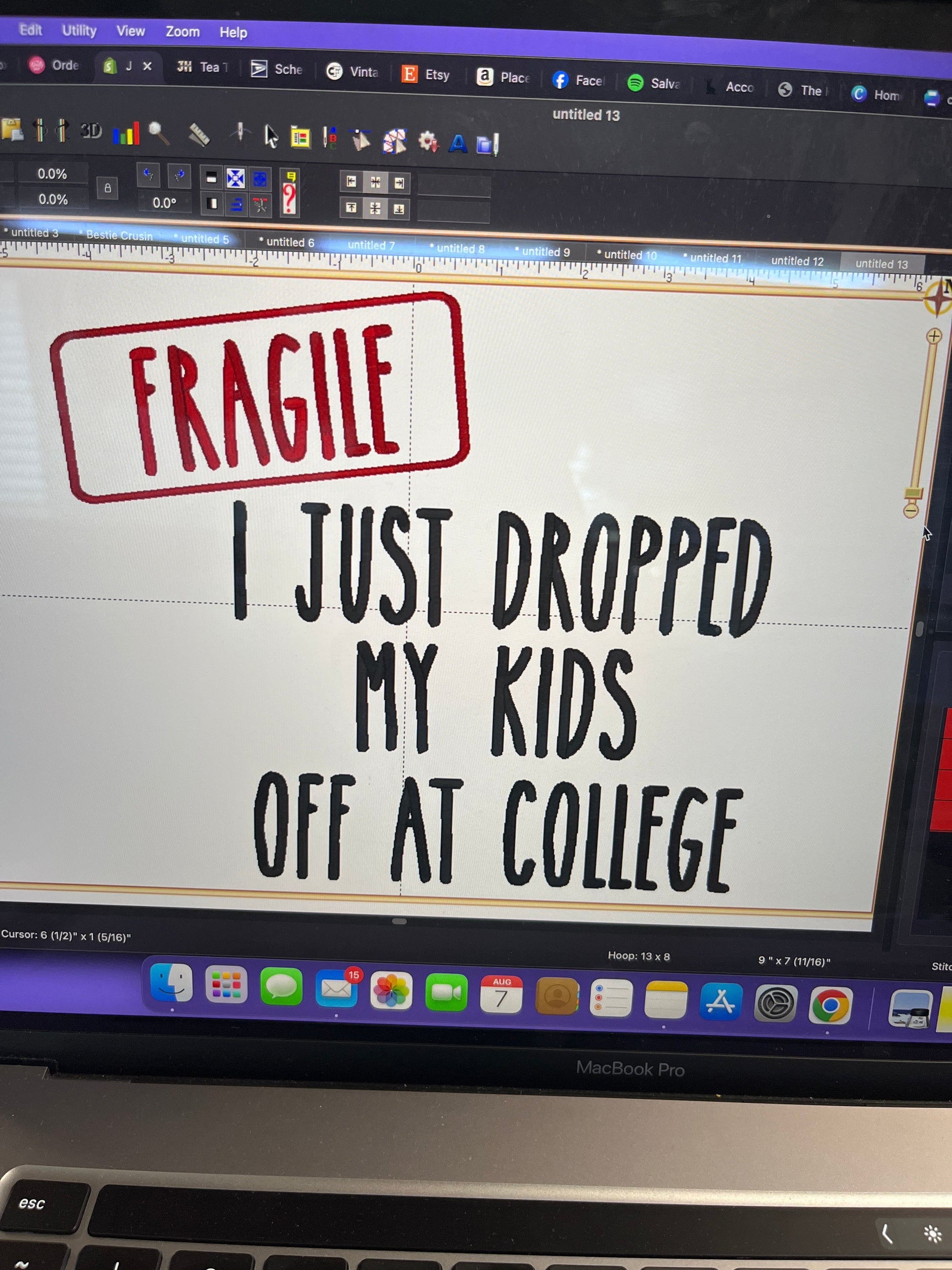 Fragile- I just dropped off my Son/Daughter off at College embroidered T-Shirt/Crewneck Johnson Heirloom