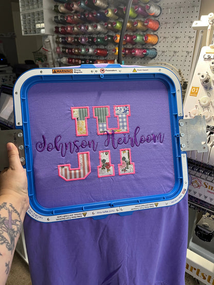 Custom Business Name Appliqué embroidered T-Shirt/Crewneck Johnson Heirloom
