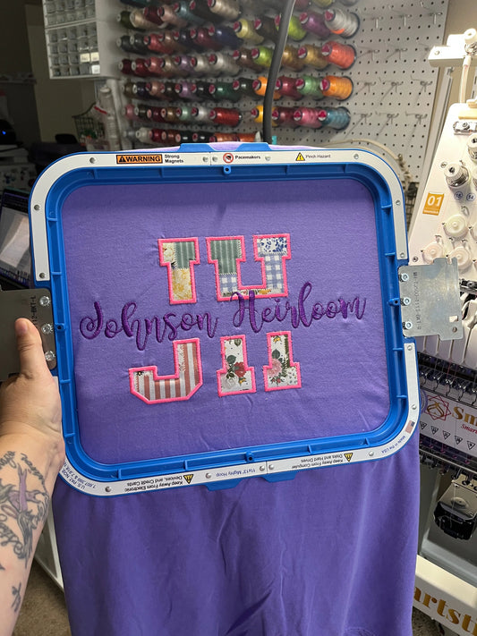 Custom Business Name Appliqué embroidered T-Shirt/Crewneck Johnson Heirloom