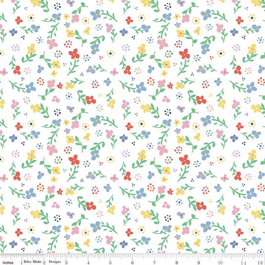 Always in Season Small Floral White Fabric (QUARTER YARD increments)