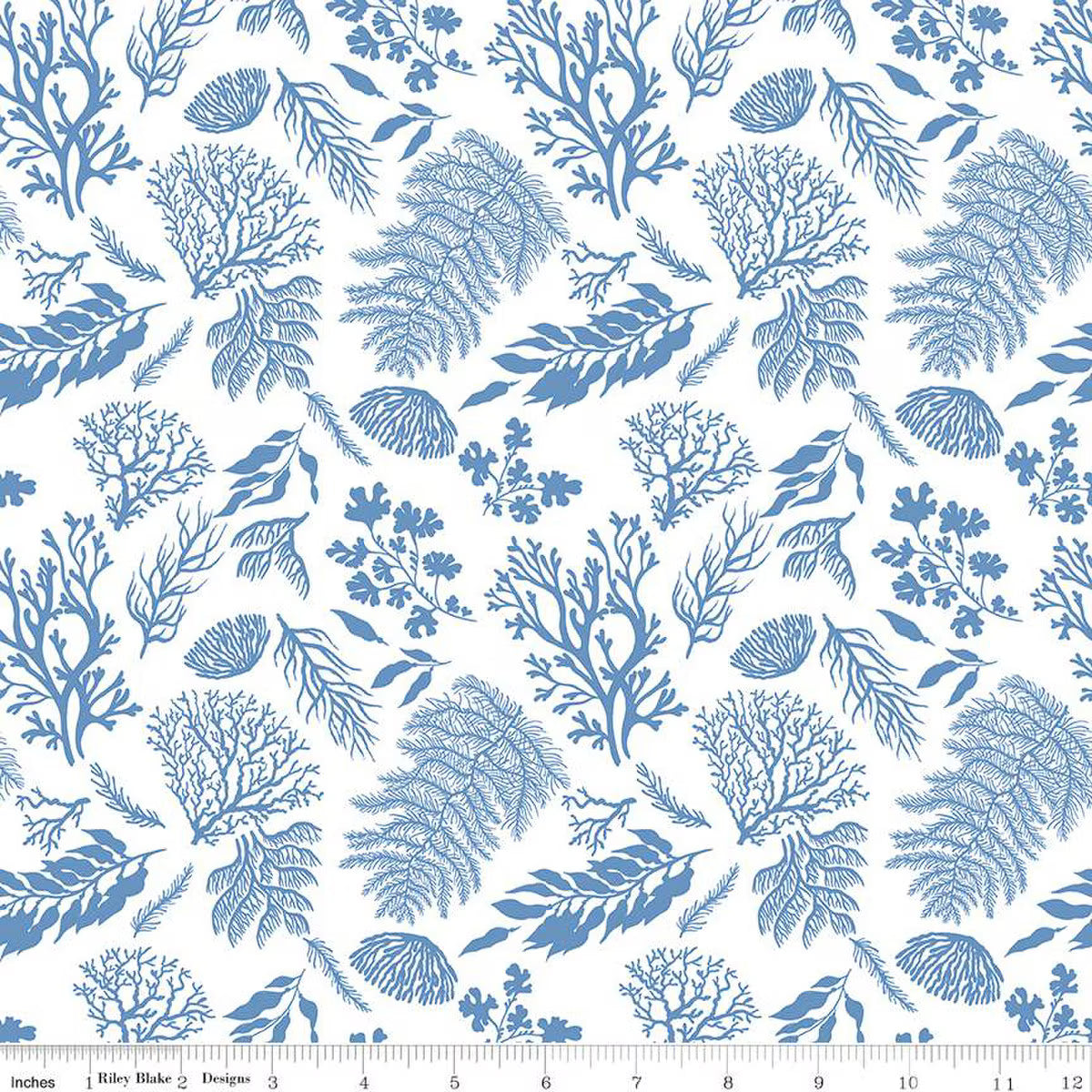 Ocean Oasis Water Plants White Fabric (QUARTER YARD increments) PRE-ORDER SHIPS 9/19