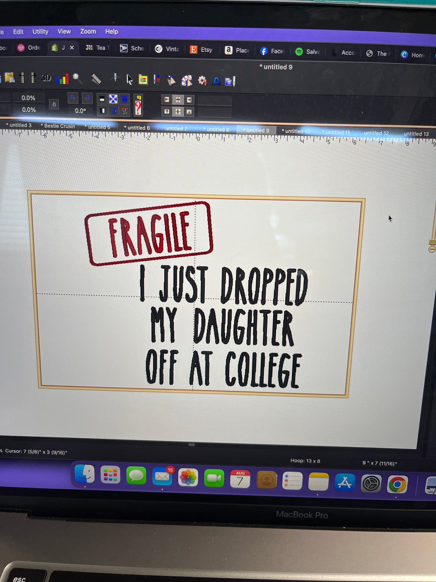 Fragile- I just dropped off my Son/Daughter off at College embroidered T-Shirt/Crewneck Johnson Heirloom