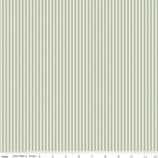 1/8" Stripe on Ivory Sage FABRIC (Quarter Yard increments)