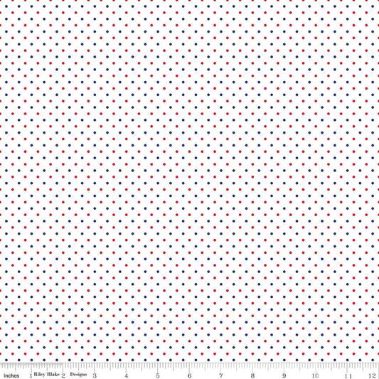 Swiss Dot on White Patriotic FABRIC (Quarter Yard increments)