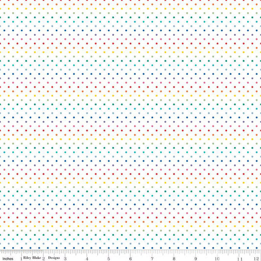 Swiss Dot on White Rainbow FABRIC (Quarter Yard increments)