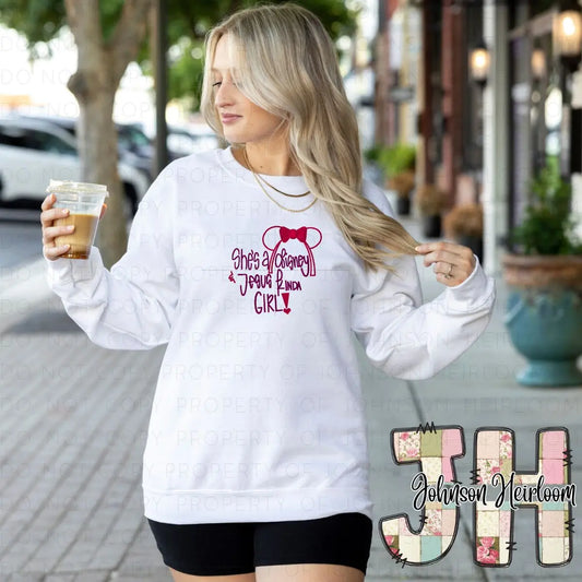 Disney and Jesus kinda girl embroidered T-Shirt/Crewneck Johnson Heirloom