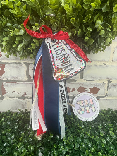 Personalized Megaphone with ribbon Embroidered Bag Tag Johnson Heirloom