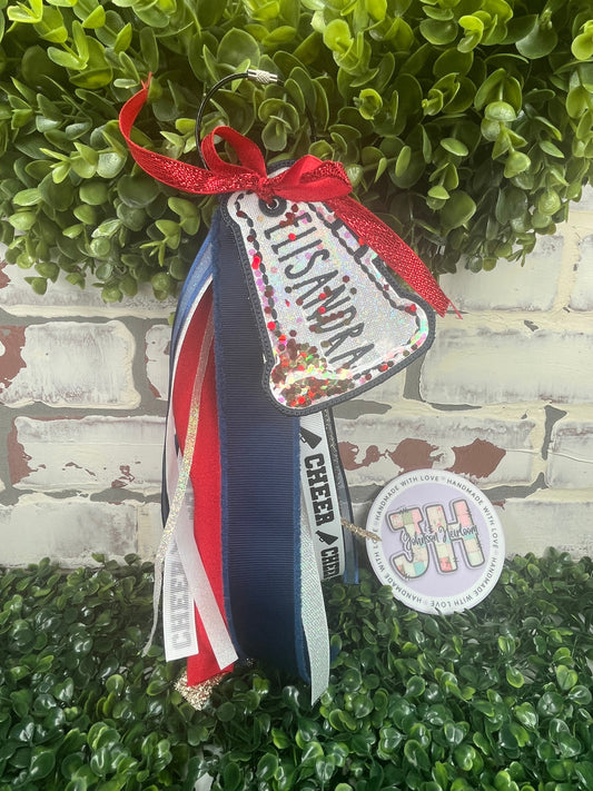 Personalized Megaphone with ribbon Embroidered Bag Tag Johnson Heirloom