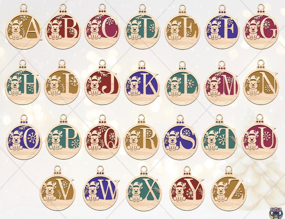 Personalized Wooden Christmas Monogram Ornament | Custom Name & Initial Reindeer Ornament