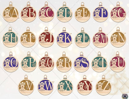 Personalized Wooden Christmas Monogram Ornament | Custom Name & Initial Reindeer Ornament