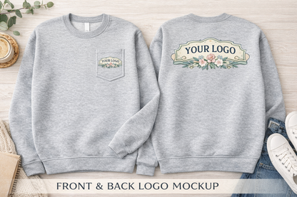 Custom Logo T-Shirt or Crewneck Sweatshirt | Front Pocket Logo & Full Back Logo | Business, Team & Event Apparel