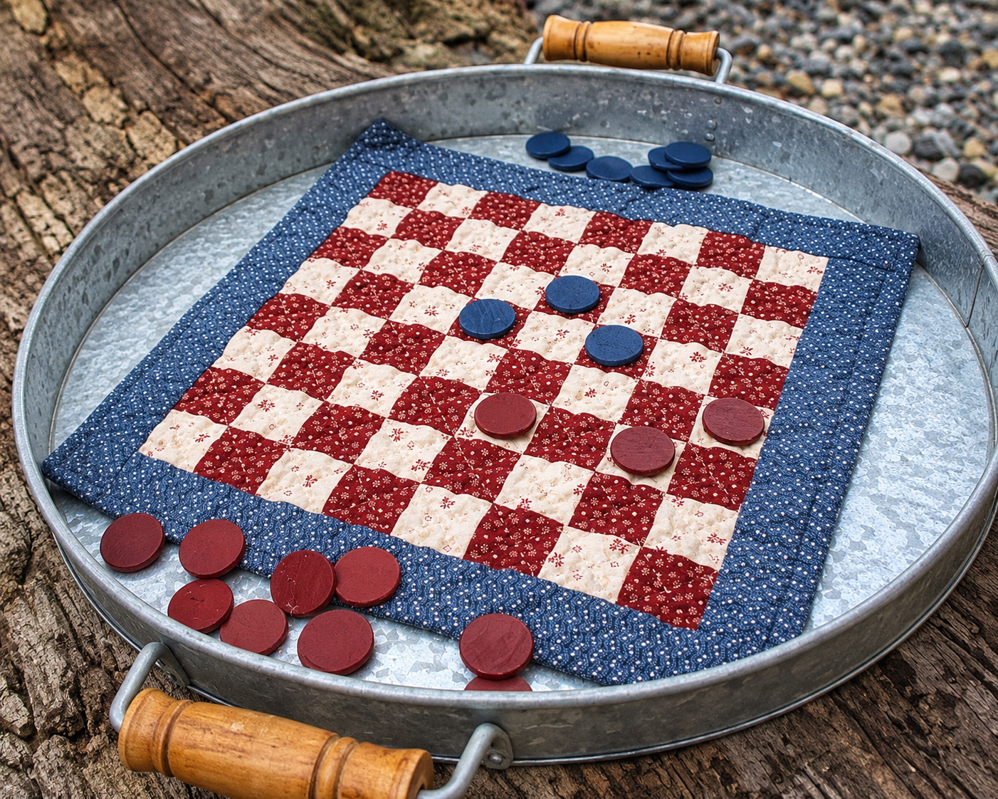 Handmade Quilted Checkers Game Mat | Portable Fabric Board Game | Rustic Cabin & Family Game Night Decor