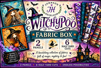 ✨ Witchypoo Fabric Box | Halloween Fabric Bundle | 2 Panels + 6 Half Yard Cuts | Spooky Quilting Fabric Collection | Johnson Heirloom