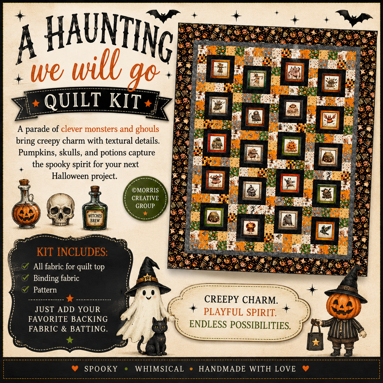 👻✨ A Haunting We Will Go Quilt Kit | Halloween Quilt Kit | Complete Quilt Top & Binding Kit | Spooky Fabric Collection | Johnson Heirloom