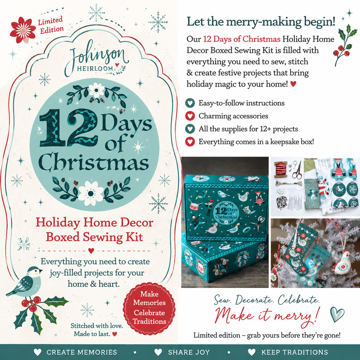 12 Days of Christmas Holiday Home Decor Boxed Sewing Kit