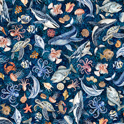 Nauticus Fabric Box | 2 Panels & 3 One-Yard Cuts | Morris Creative Group | Ocean & Nautical Quilt Fabric Bundle