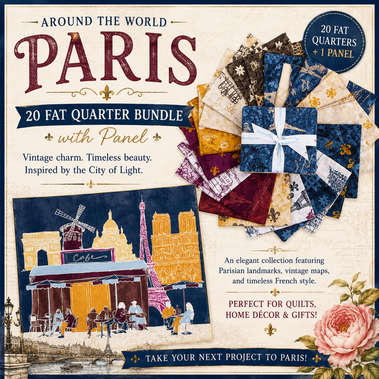 Around the World – Paris Fat Quarter Bundle with Panel by Tara Reed for Riley Blake Designs