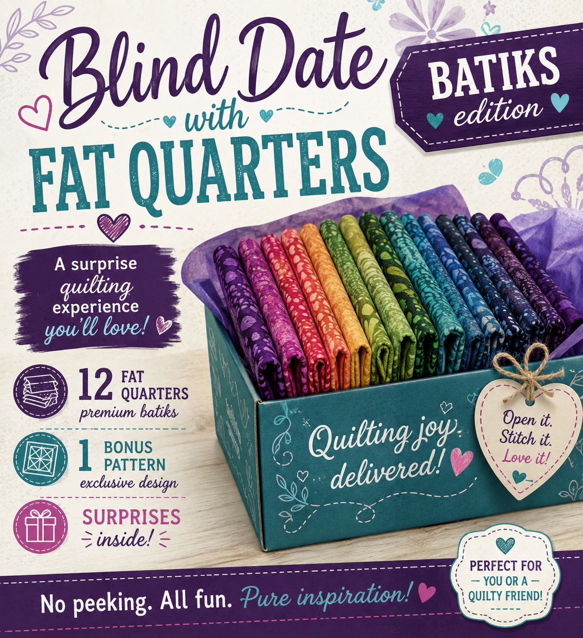 Blind Date with Fat Quarters – Batiks Edition | Mystery Quilting Fabric Bundle | Curated Surprise Fabric Box | Johnson Heirloom