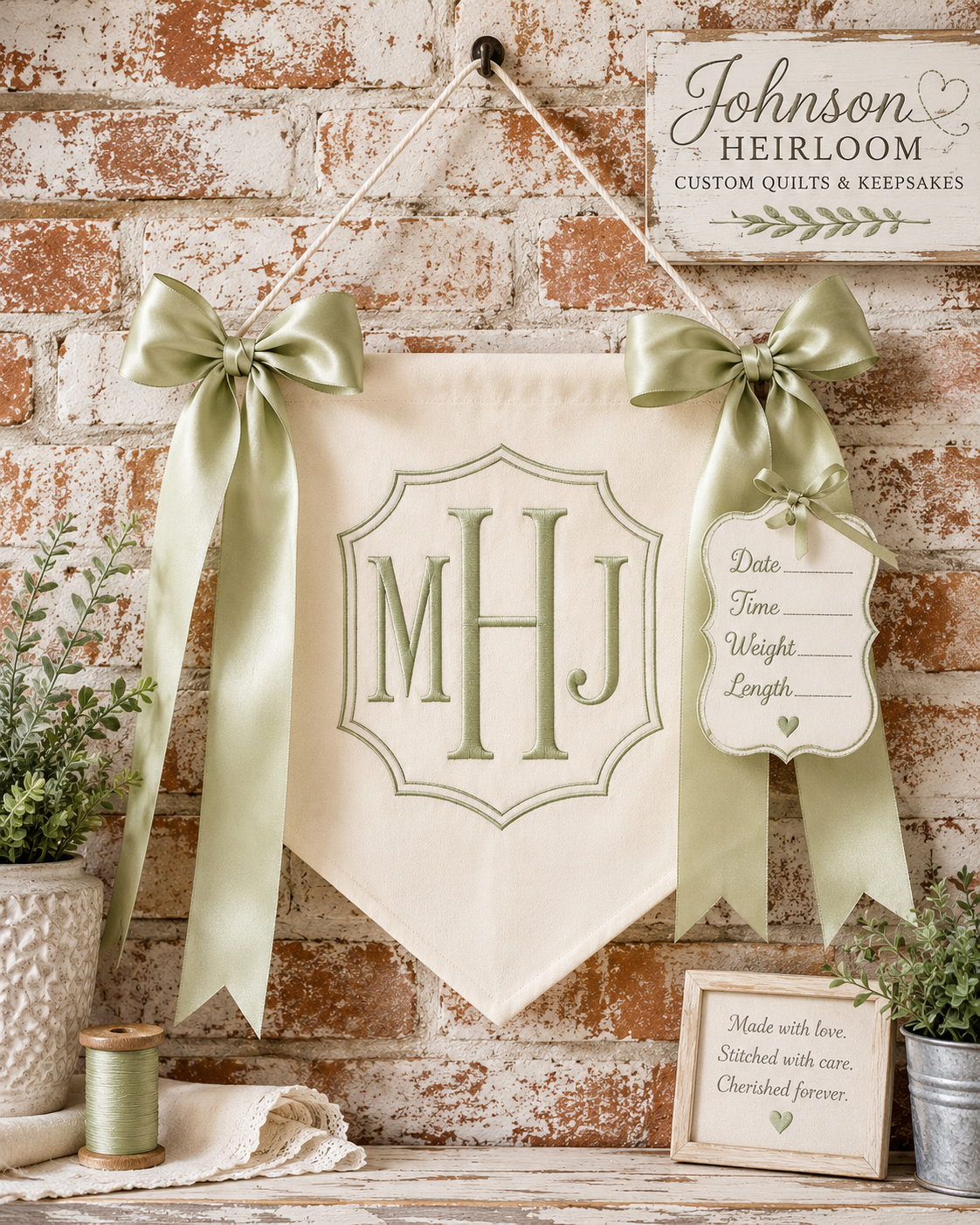 ✨COMING SOON TO JOHNSON HEIRLOOM✨Personalized Embroidered Keepsake Banner