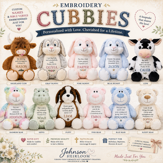 🧸✨ Personalized Embroidered Cubbies® | Custom Plush Keepsake | Baby Gift | Baptism Gift | Memorial Gift | Johnson Heirloom ✨🧸