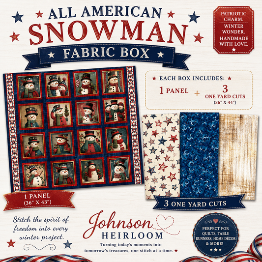 All American Snowman Fabric Box | 1 Panel & 3 One-Yard Cuts | QT Fabrics | Morris Creative Group