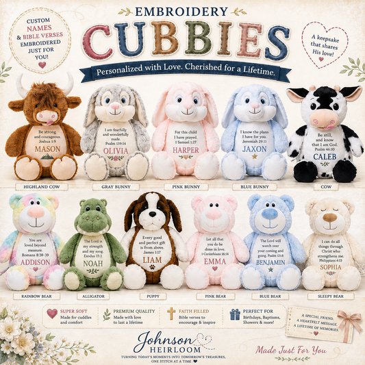 🧸✨ Personalized Embroidered Cubbies® | Custom Plush Keepsake | Baby Gift | Baptism Gift | Memorial Gift | Johnson Heirloom ✨🧸