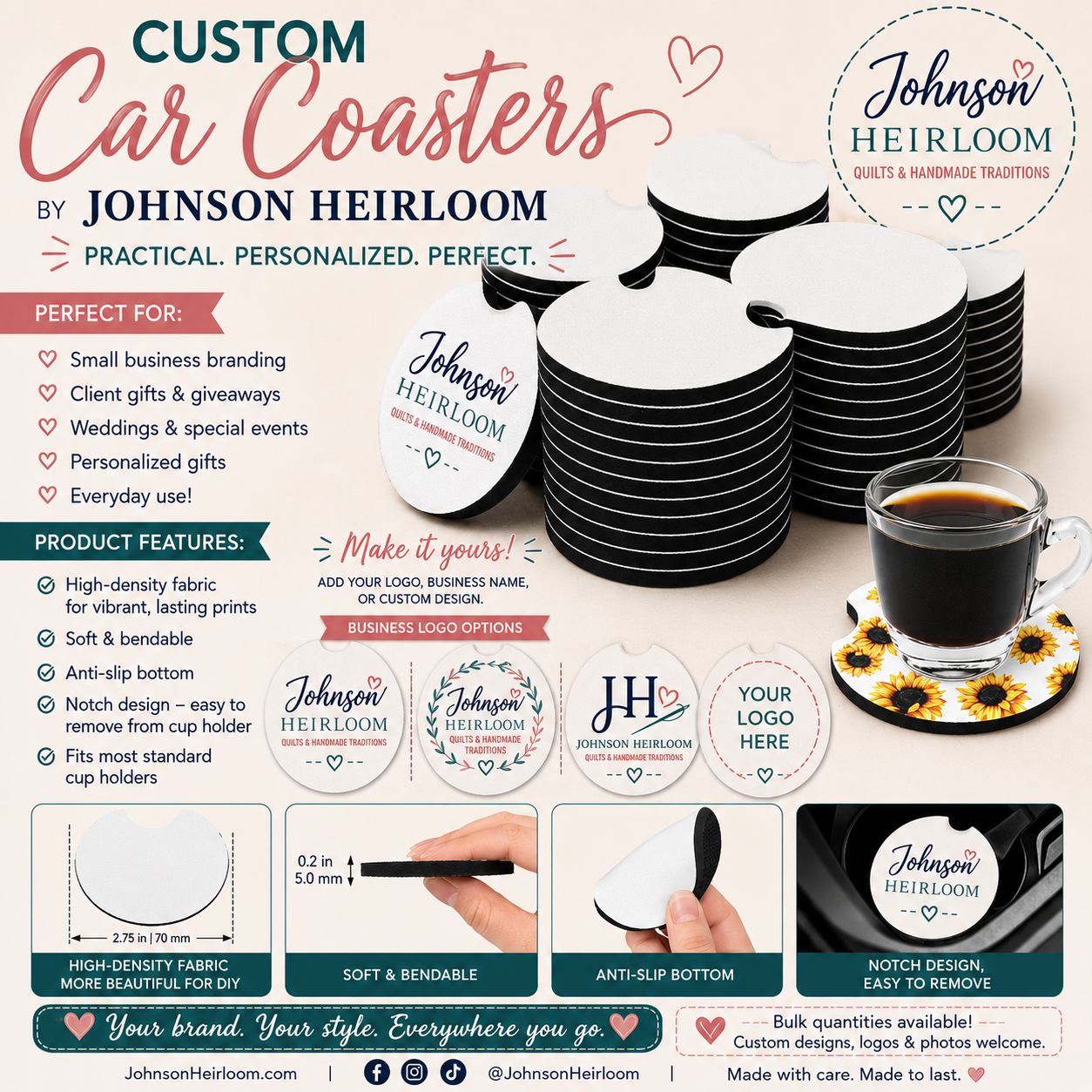 Custom Personalized Car Coasters | Business Logo | Johnson Heirloom
