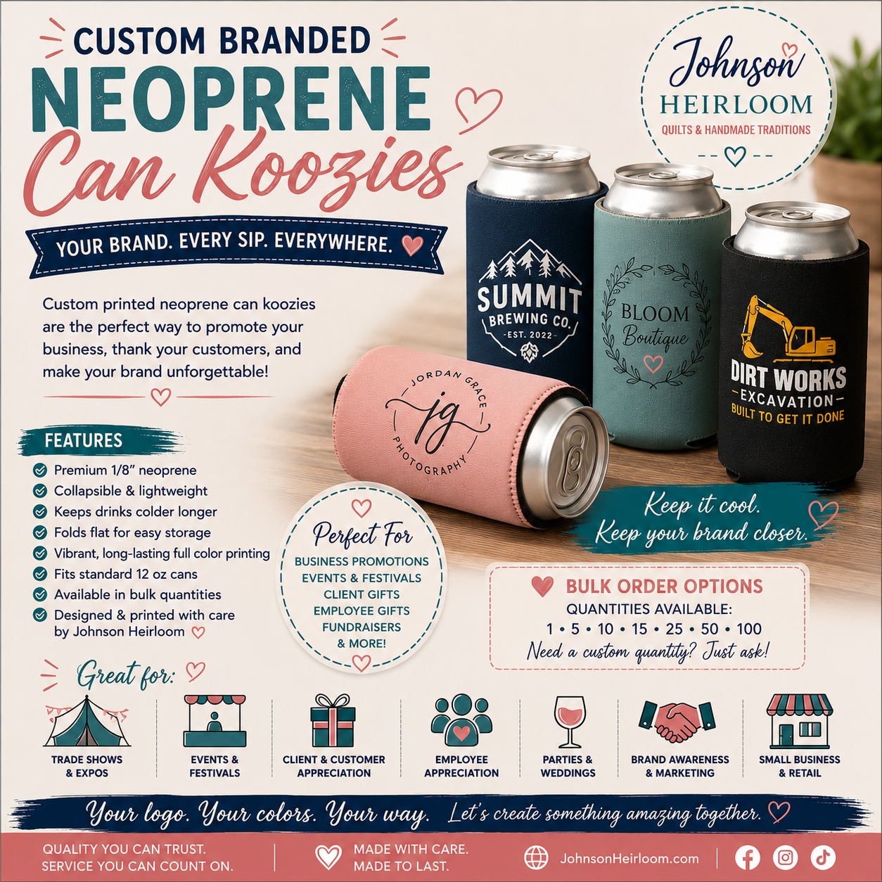 Custom Neoprene Can Koozie | Personalized Business Logo Can Cooler